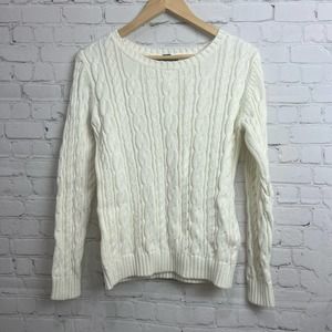 Lands’ End Drifter Long Sleeve Knit Cable Crew Neck Sweater S 6-8 Classic Ivory